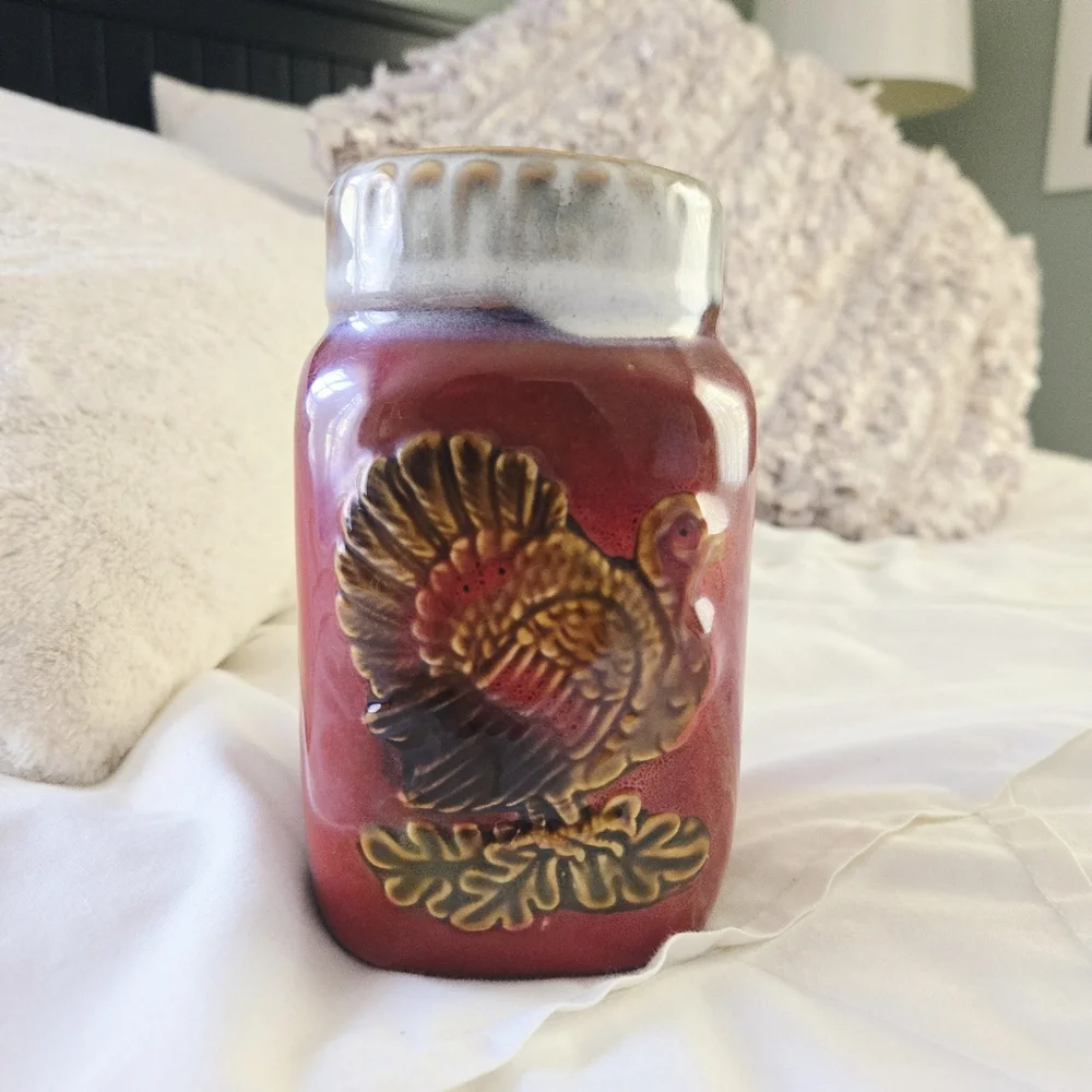 Vintage Handpainted Thanksgiving Turkey Mason Jar